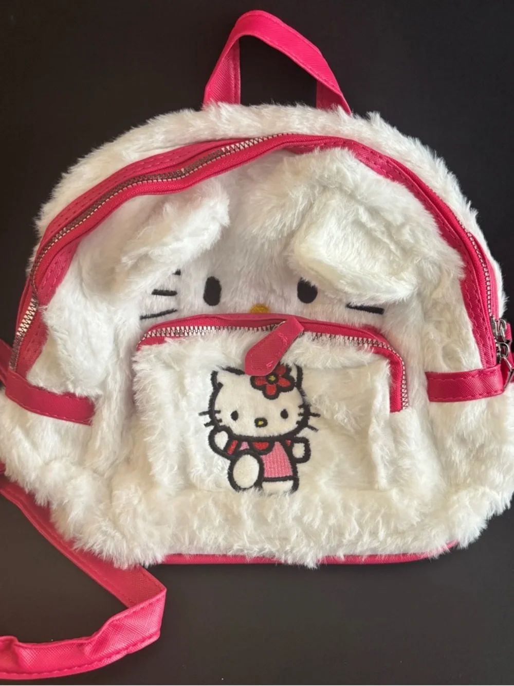 Hello Kitty Plush Kids Backpack - White and Hot Pink